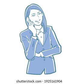 Illustration of the upper body of a young female businesswoman. Pop and comical pattern.