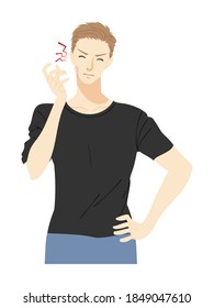 Ilustración de la parte superior del cuerpo de un joven que se ocupa de la piel