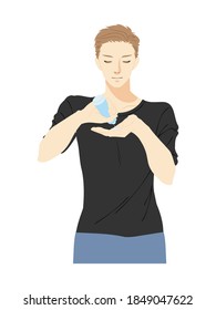 Ilustración de la parte superior del cuerpo de un joven que se ocupa de la piel