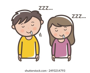 Illustration of the upper body of a young man and woman nodding off