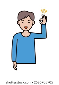 Illustration of an upper body of a young man making an OK sign and winking