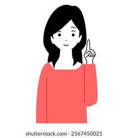 Illustration of the upper body of a young woman smiling and explaining a point.