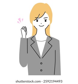 Illustration of the upper body of a young woman wearing a business suit who is posing with guts.