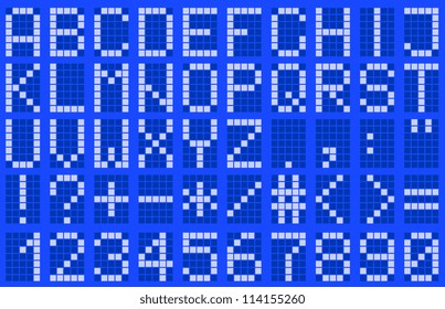 Illustration uppercase alphabet digital LCD indicator on a blue background