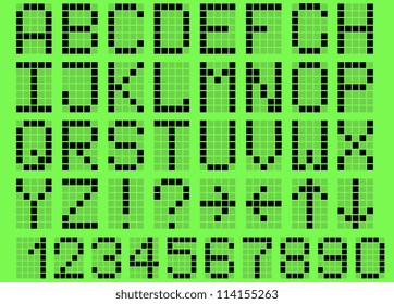 Illustration uppercase alphabet digital LCD indicator on a green background