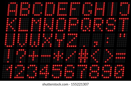 Illustration uppercase alphabet digital LCD indicator on a dark background