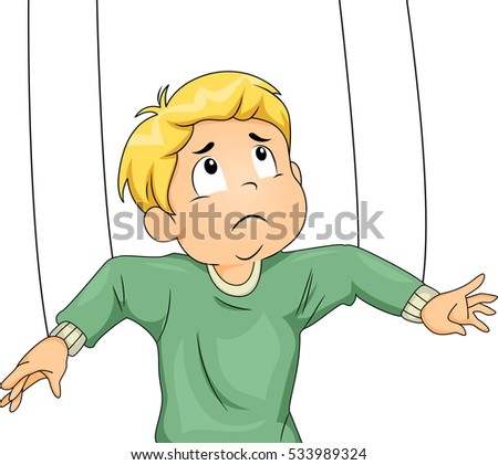 Illustration of an Upset Little Boy with Strings Tied to His Arms Being Manipulated Like a Marionette
