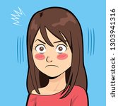 Illustration of upset shocked brunette woman face expression