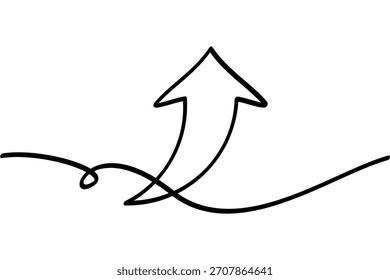 Illustration of an upward arrow with a continuous line design. An interesting abstract line art design.