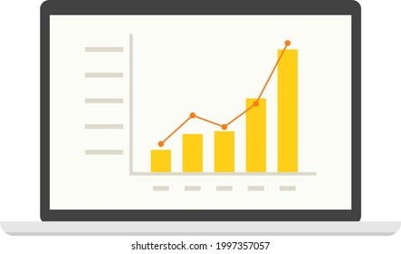 Illustration Of An Upward Trend Line Graph And Bar Graph Displayed On A Laptop