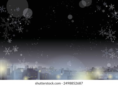 Illustration of urban city on snowy night