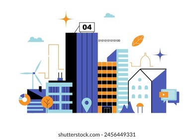 Illustration of urban infrastructures. Modern architectural landscapes. Color illustration. 