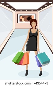 illustration of  urban lady standing with shopping bag