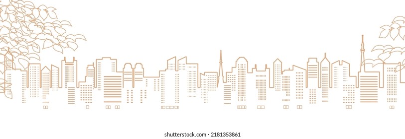 Illustration of urban landscape in autumnal colors (line art)