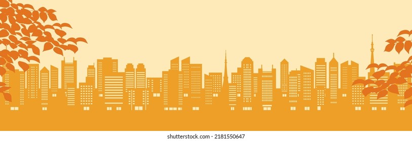 Illustration of urban landscape in autumnal colors (silhouette)