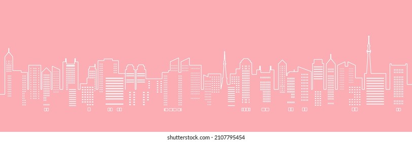 Illustration of urban landscape in spring-like colors (line art)