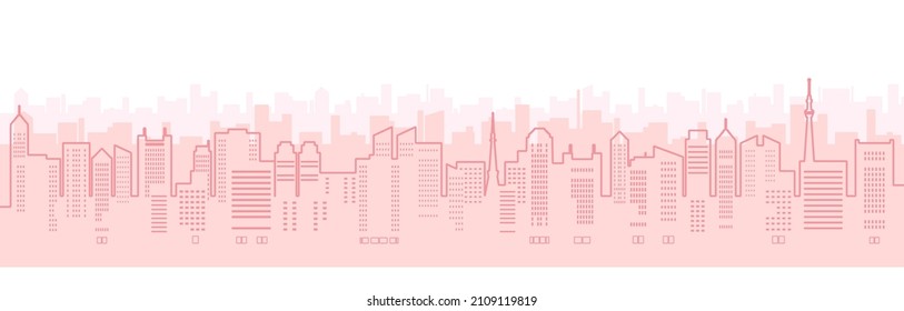 Illustration of urban landscape in spring-like colors (line art)
