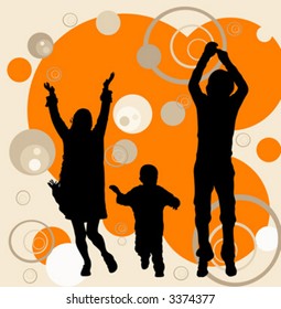 illustration of an urban scene with a family silhouettes