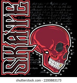 Illustration urban skull with tex SKATE and gradient, cool black background, fashion style
