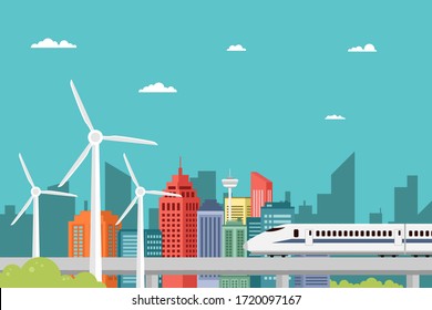 illustration of an urban smart city with advanced technology and high mobility vector design