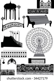 illustration with urban street elements isolated on white background