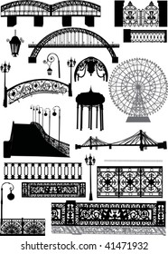 illustration with urban street elements isolated on white background
