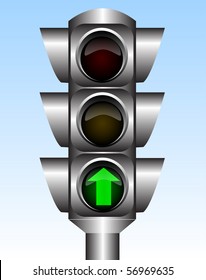 Illustration of the urban traffic light with green arrow