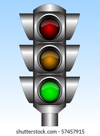 Illustration of the urban traffic light with green light