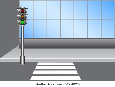 Illustration of the urban traffic light on the street with crosswalk