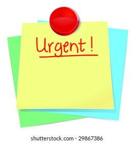 Illustration of an urgent sticky note message tacked on top of other notes