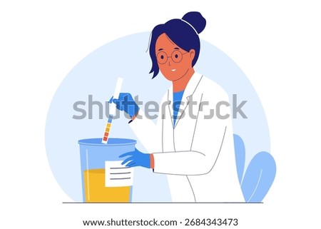 Illustration of Urine Sample Testing and Laboratory Analysis. Scientist Examining a Biological Specimen for Medical Diagnosis