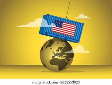 An illustration of US global Economic pressure and United states trade war or American tariffs on world trading partners