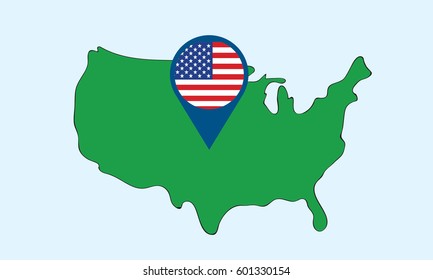 Illustration of US map with flag pin