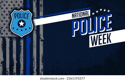 Illustration US National Police Week, with distressed Flag, thin blue line flag, us flag, justice, cops, National Police Week 2