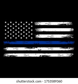 Illustration US Police Flag with distressed, thin blue line flag, us flag, justice, cop