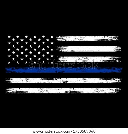Illustration US Police Flag with distressed, thin blue line flag, us flag, justice, cop