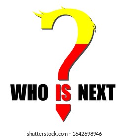 Illustration for the us presidential election in 2020 on November 3. Caption Who is next? and question mark yellow and red color on white isolated background. Which of the candidates wins the election