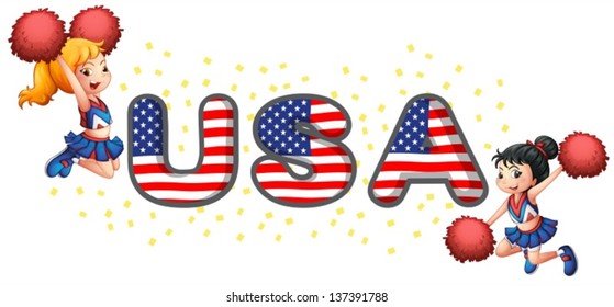 Illustration of the USA cheerdancers on a white background