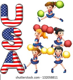 Illustration of the USA cheering squad on a white background