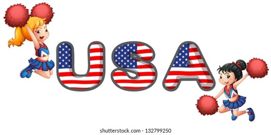 Illustration of the USA cheering squad on a white background