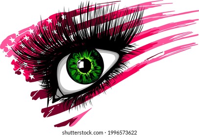 illustration of usa flag in beautiful female eye