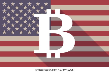 Illustration of an USA flag icon with a bitcoin sign