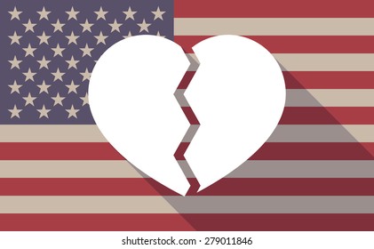 Illustration of an USA flag icon with a broken heart