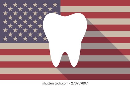 Illustration of an USA flag icon with a tooth