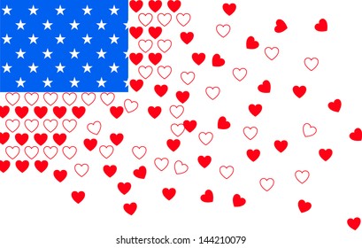 Illustration of the USA flag with love