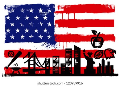 Illustration of the USA flag and silhouettes