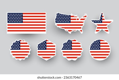 illustration of usa flag with star and map.american flag in sticker set design