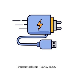 Ilustração de carregador USB com símbolo de raio e efeito de linha de velocidade. Mostrando o conceito de carregamento rápido e alta potência.