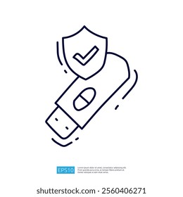 An illustration of a USB drive with a shield symbol, indicating security and protection for data storage.