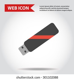 Illustration of USB flash drive web icon with red stripe, vector.